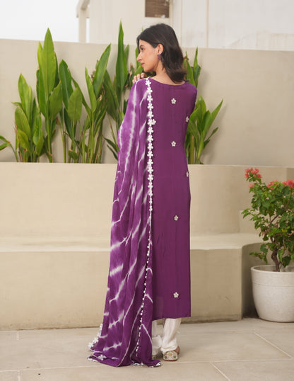 Lillian Purple Cotton Crush Straight Suit Set