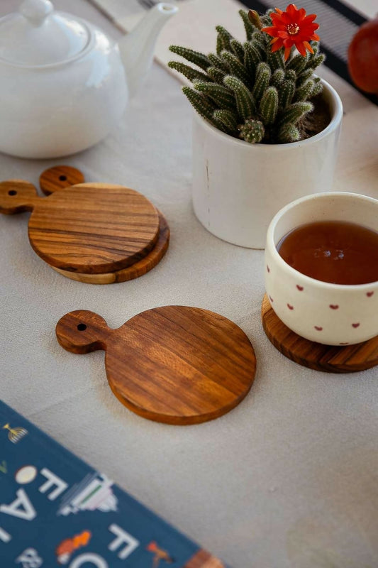 Teak Wood Round Coaster Set of 4