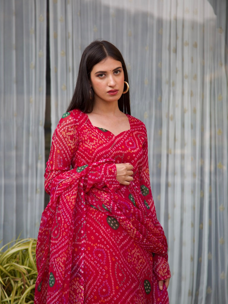 Kia Bandhani Chiffon Kurta Set