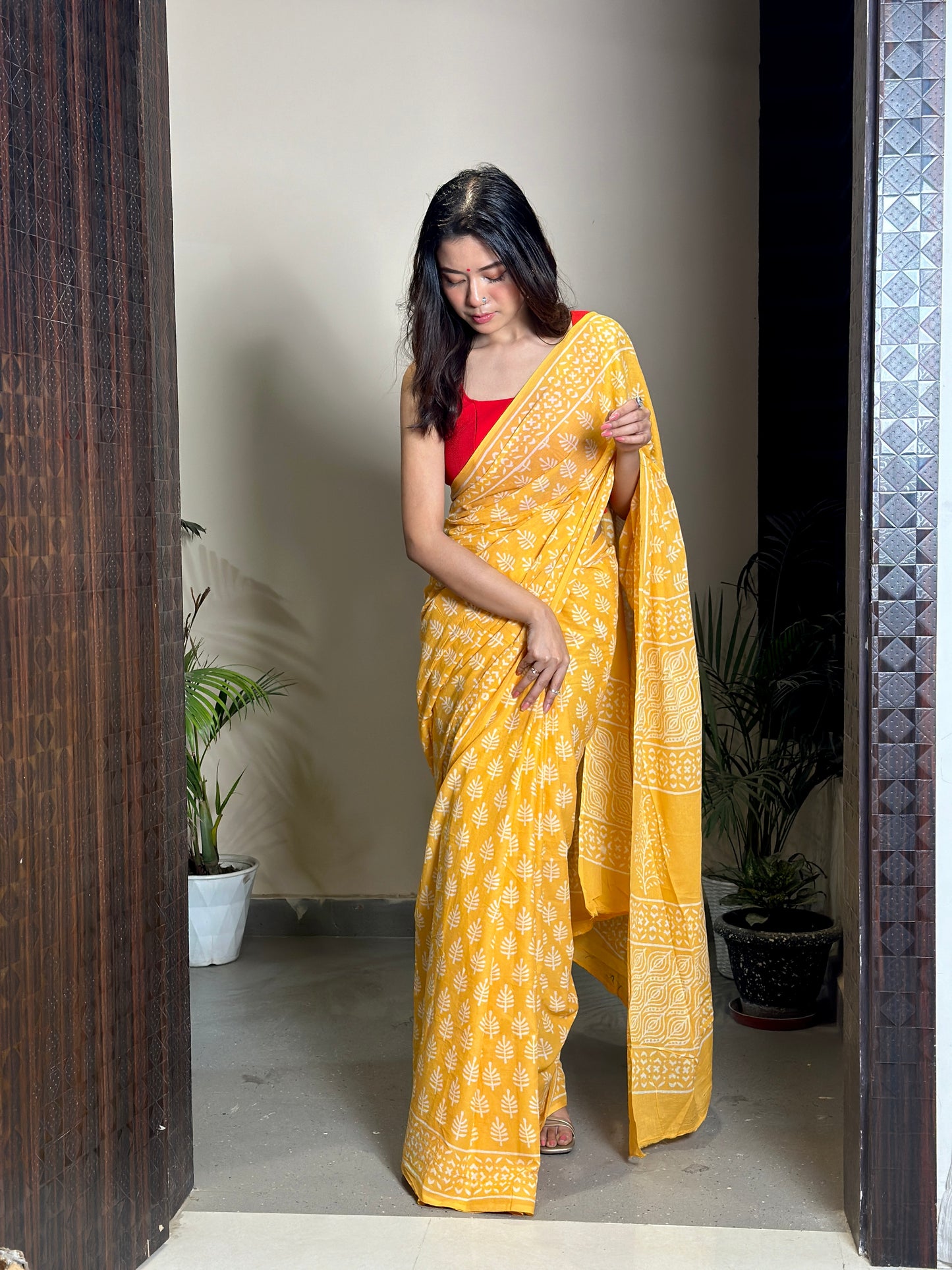 Yellow Poppins Candy Mulmul Cotton Saree