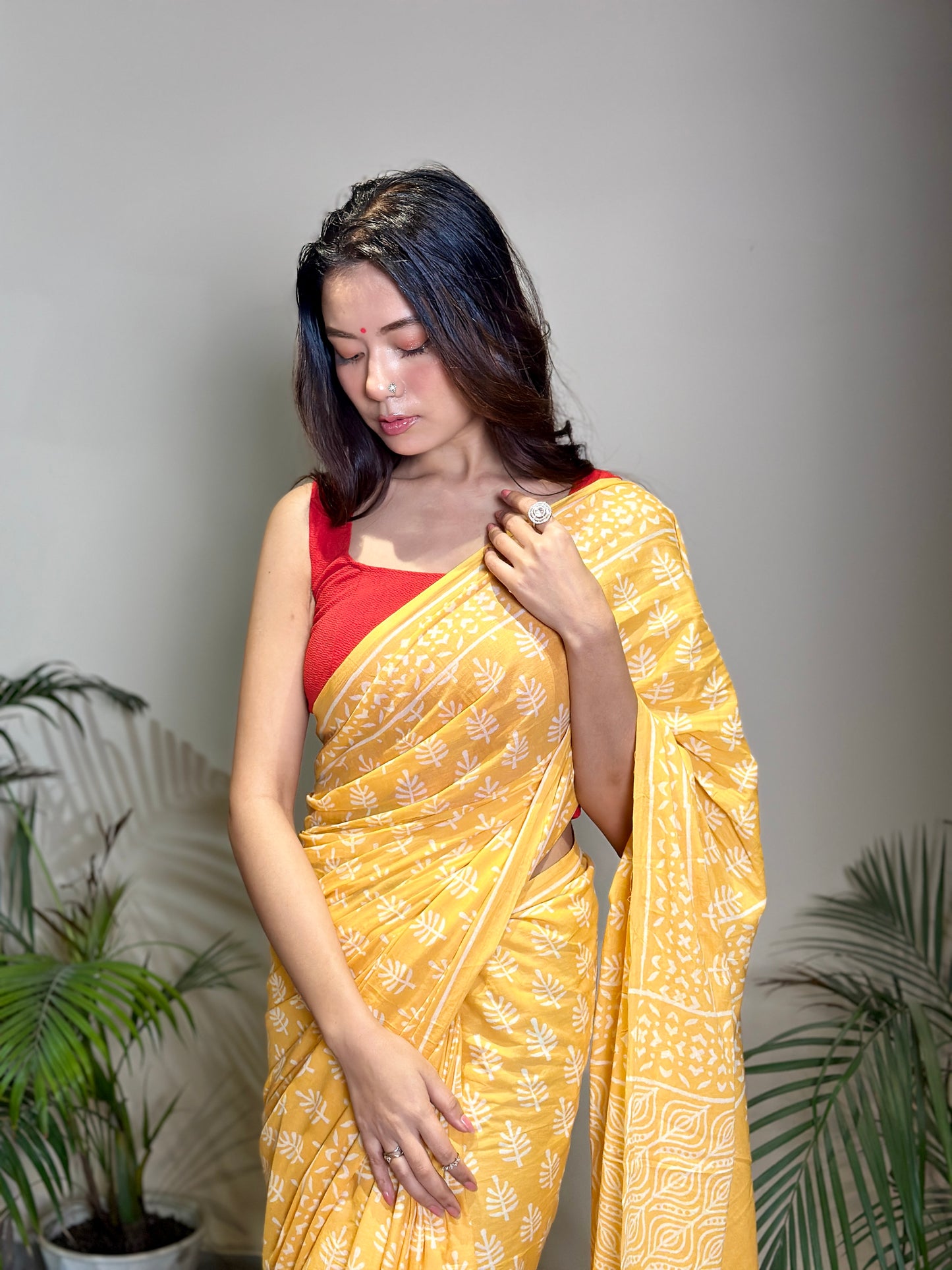 Yellow Poppins Candy Mulmul Cotton Saree