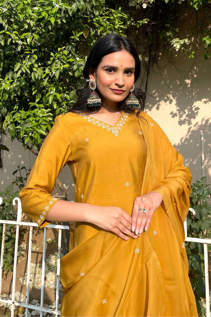 Satin Sheen Gold Kurta Set