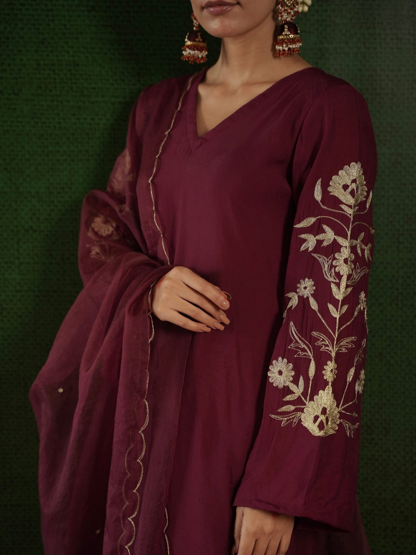 Chaand Maroon Chanderi Heavy Embroidered Suit Set