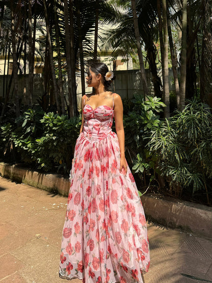 Floral Pink Padded Corset Gown