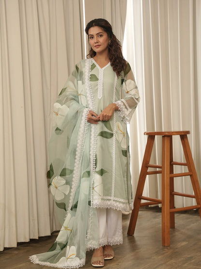 Handpainted Phool Organza Suit Set