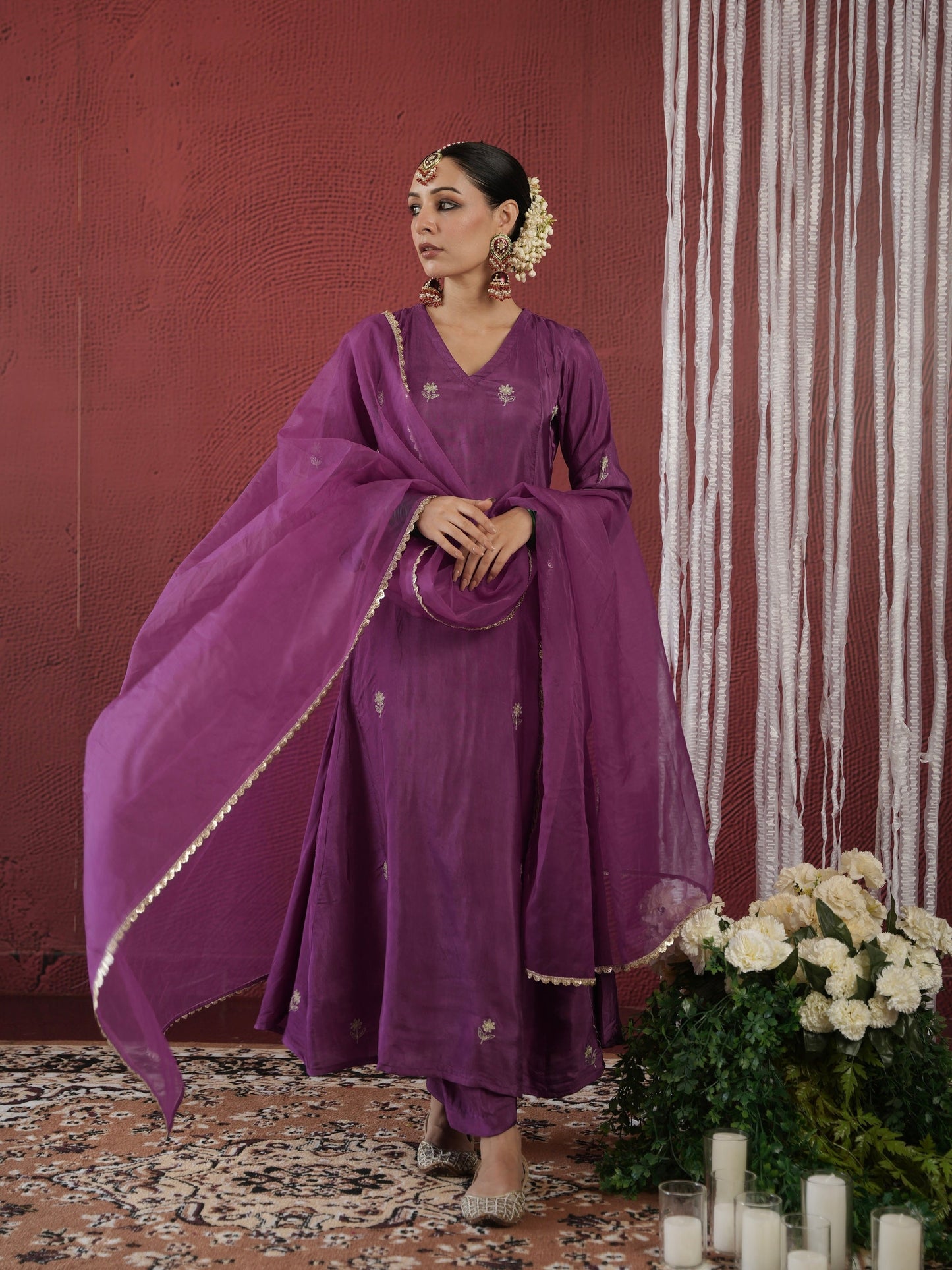 Chaand Purple Silk Zari Embroidery Suit Set