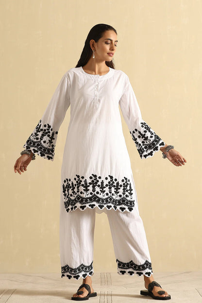 Nazia White and Black Chikankari Kurta and Pant Set