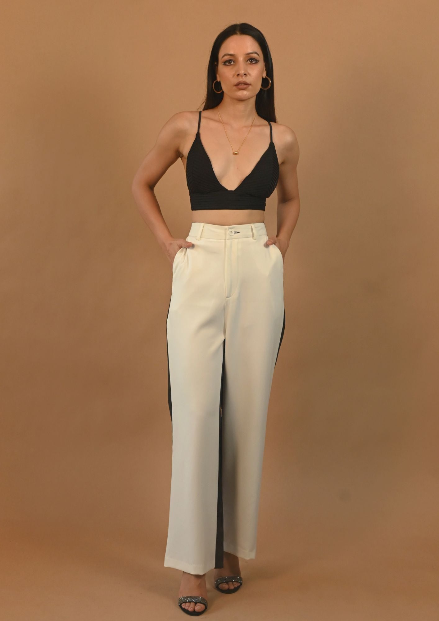 B & W High Waist Straight Pants