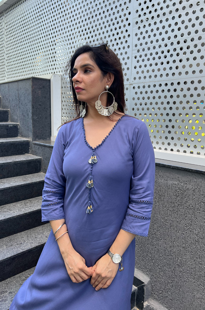 Dandelion Yellow/ Blue Solid Two Layered Kurta Set