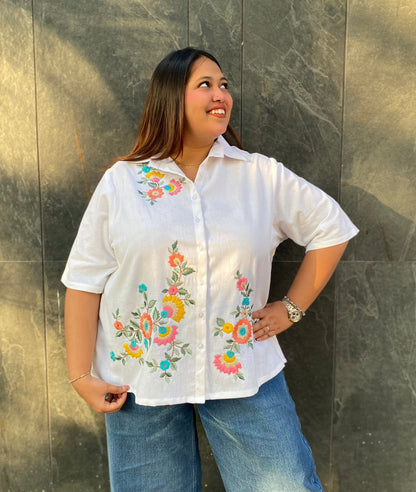 Petal Perfection Embroidered Cotton Shirt