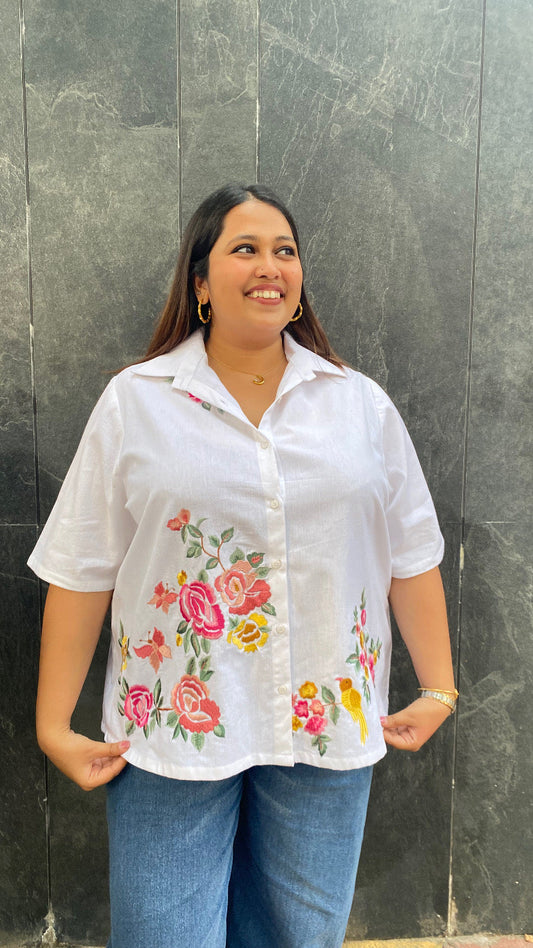 Birds of a Feather Embroidered Cotton Shirt