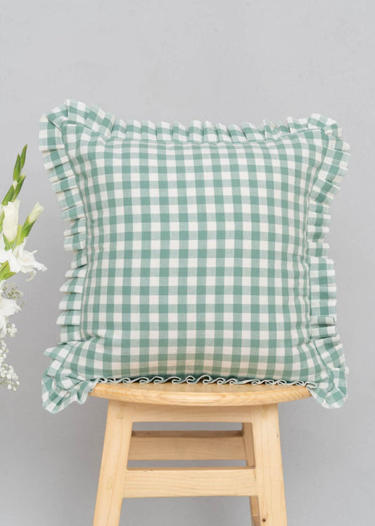 Gingham Printed 100% Cotton Cushion Cover - Sage Green