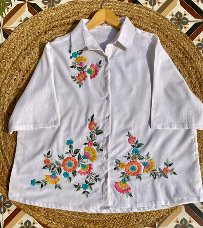 Petal Perfection Embroidered Cotton Shirt