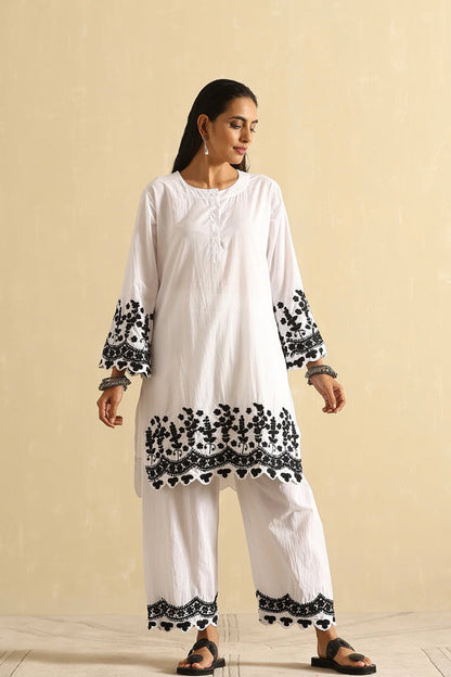 Nazia White and Black Chikankari Kurta and Pant Set