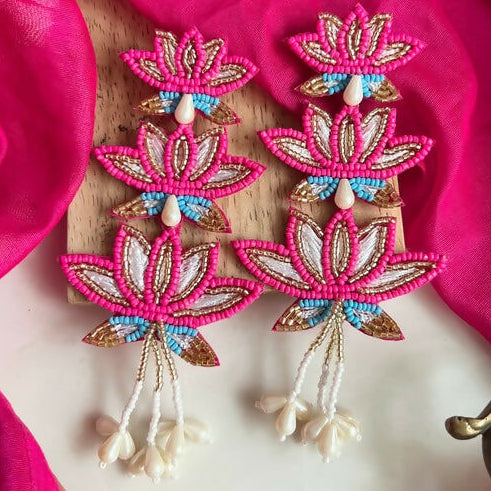 Laxmi Pink Beaded Earrings