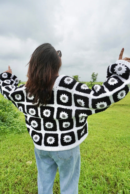 White Black Daisy Cardigan