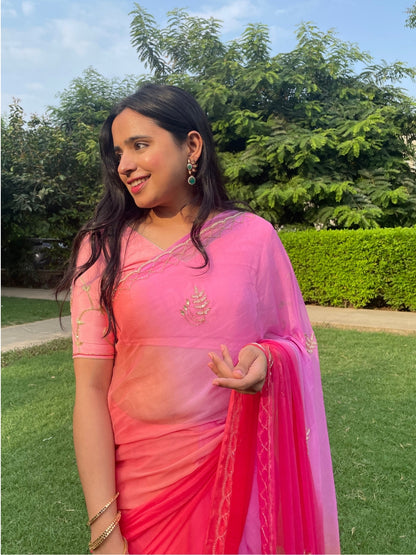 Rani Ombre Shades of Pink Chiffon Saree