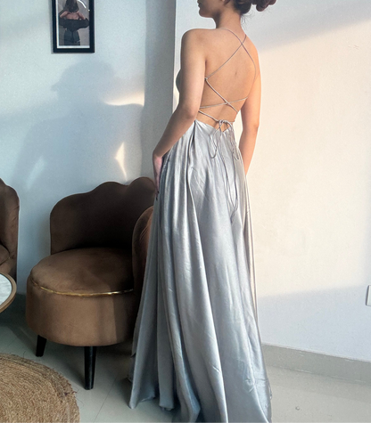 Silver Satin Slip Gown