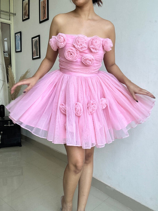 Barbie Pink Flower Short Dress