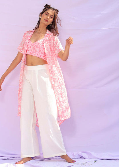 Camei Pink Crop Top, Shirt & Pant Set