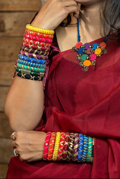 Flurocent Multicolor Gotapatti Bangle Set
