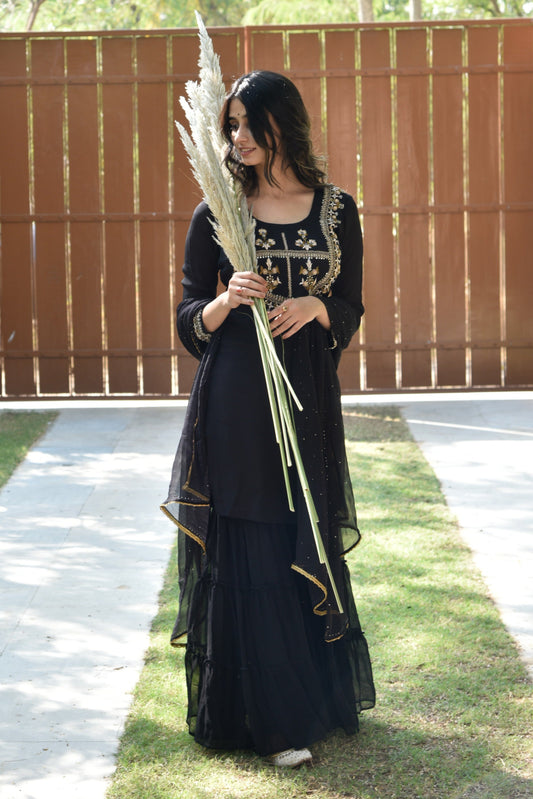 Saira Black Gharara Suit Set