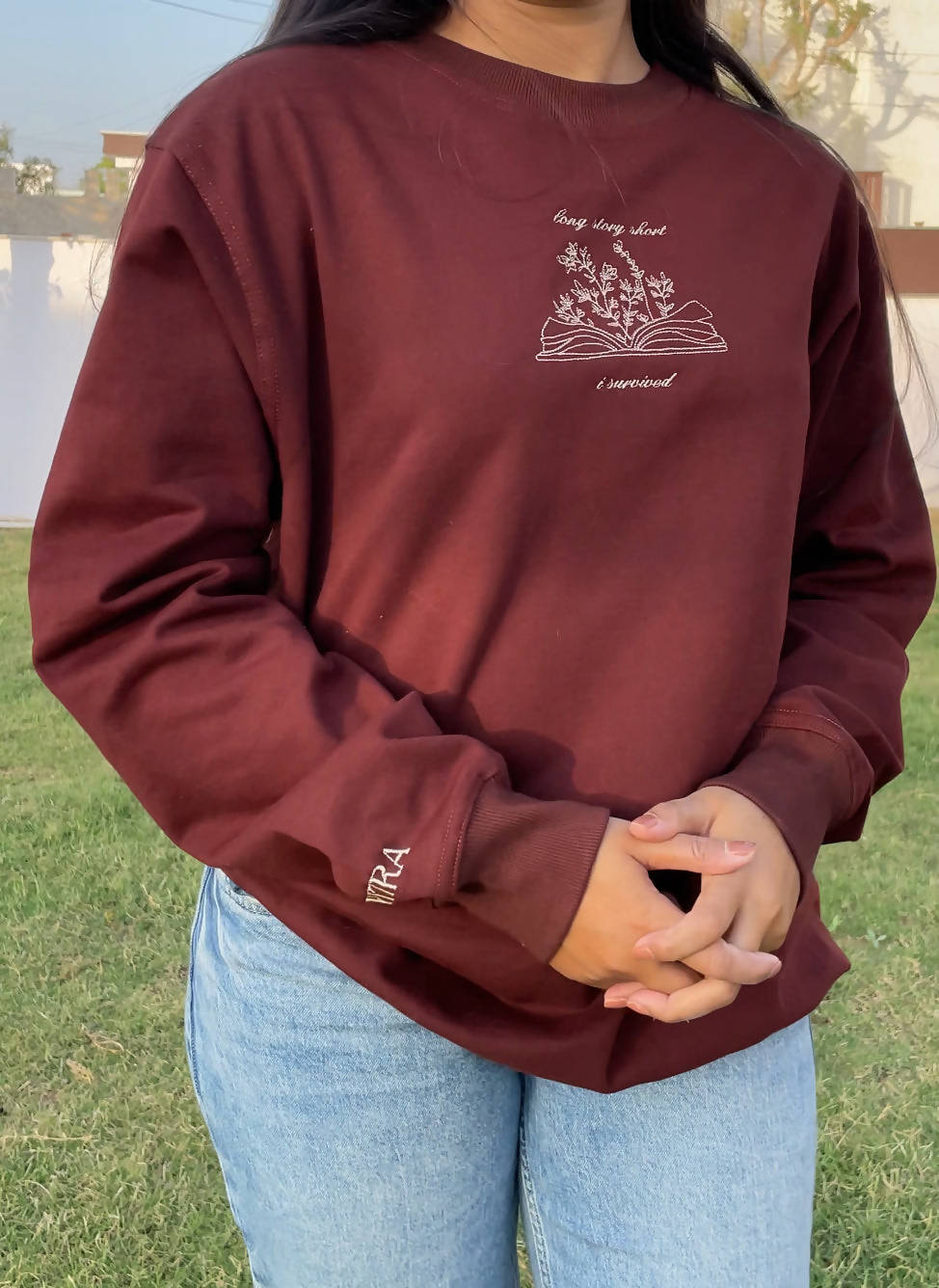 Long Story Short Embroidered Dark Brown Sweatshirt