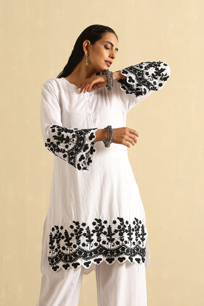 Nazia White and Black Chikankari Kurta and Pant Set