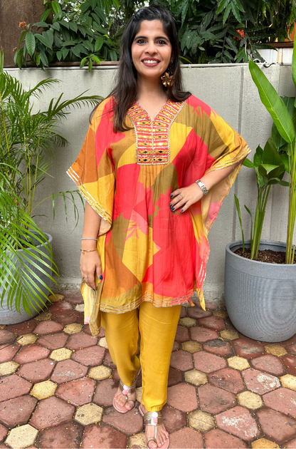 Masakali Yellow/Blue Two Piece Kaftan Set