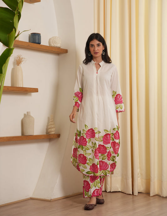 Ember Handpainted Floral Cotton Kurta Set