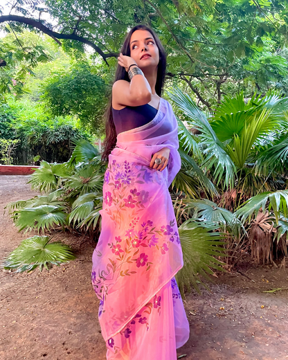 lavender 'bahaar' hand-painted saree (1)