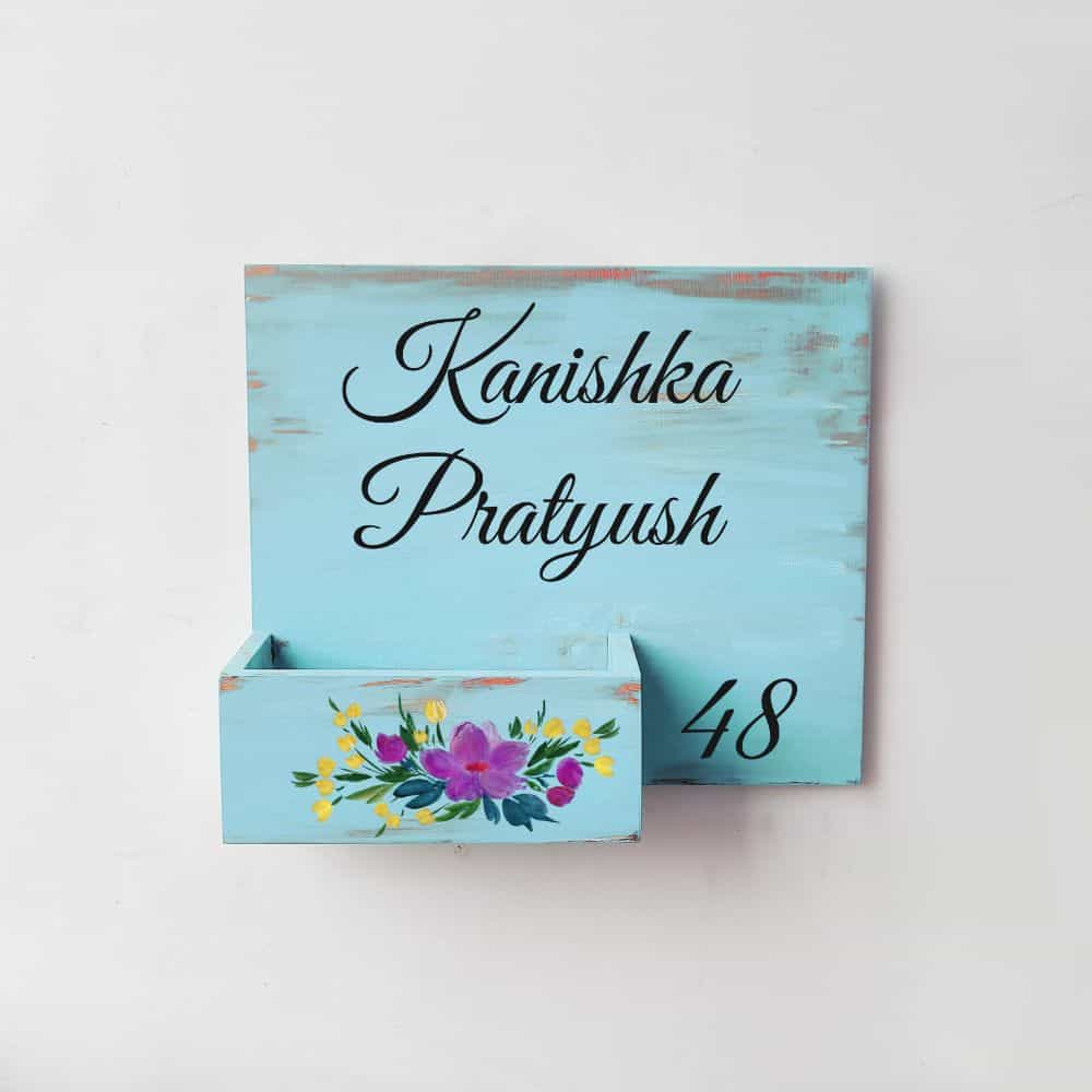 Handpainted Customized Planter Nameplate Purple Flowers