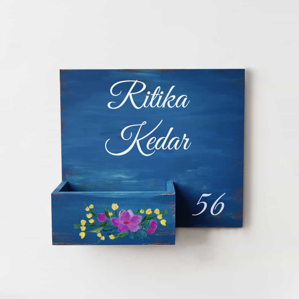 Handpainted Customized Planter Nameplate Purple Flowers