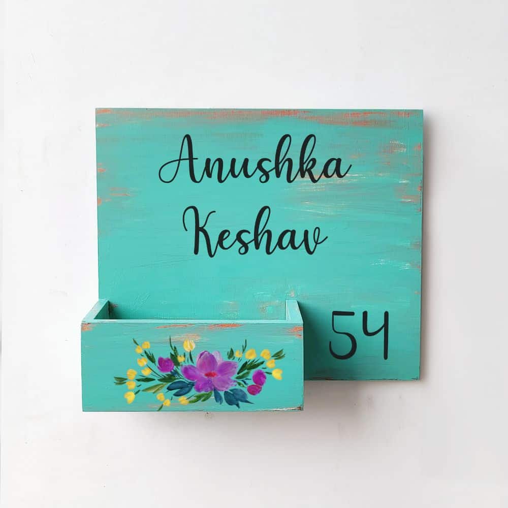 Handpainted Customized Planter Nameplate Purple Flowers