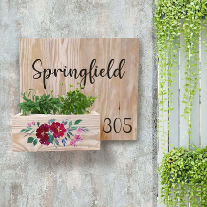 Handpainted Customized Planter Nameplate Red Flowers