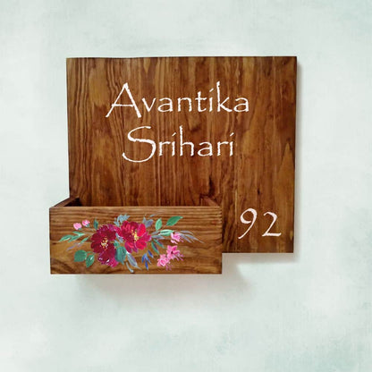 Handpainted Customized Planter Nameplate Red Flowers