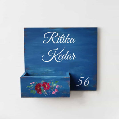 Handpainted Customized Planter Nameplate Red Flowers