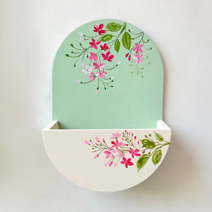 Round Planter Nameplate Calming White And Green