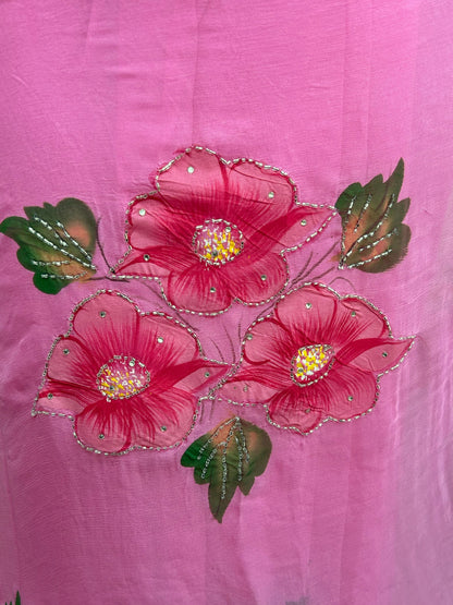 Gudhal ka Phool Handpainted Chiffon Saree