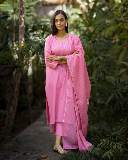 Mulberry Pink Block Printed Cotton Kurta Set