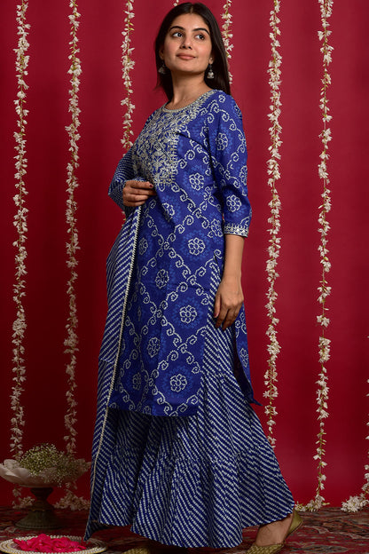 Navy Blue Bandhej Suit Set