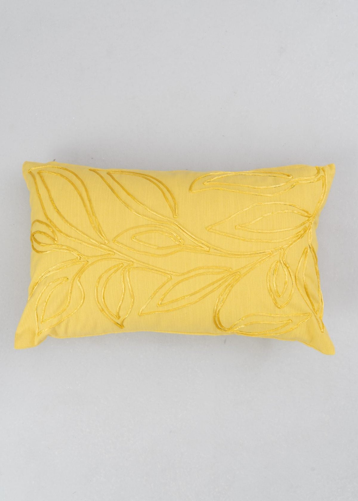 Leafy Affair Yellow Printed 100% Cotton Cushion Cover