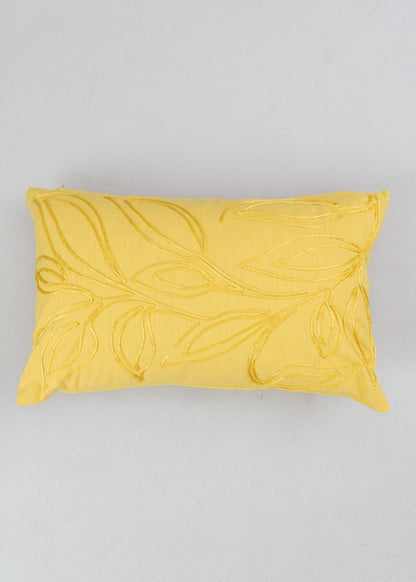 Leafy Affair Yellow Printed 100% Cotton Cushion Cover