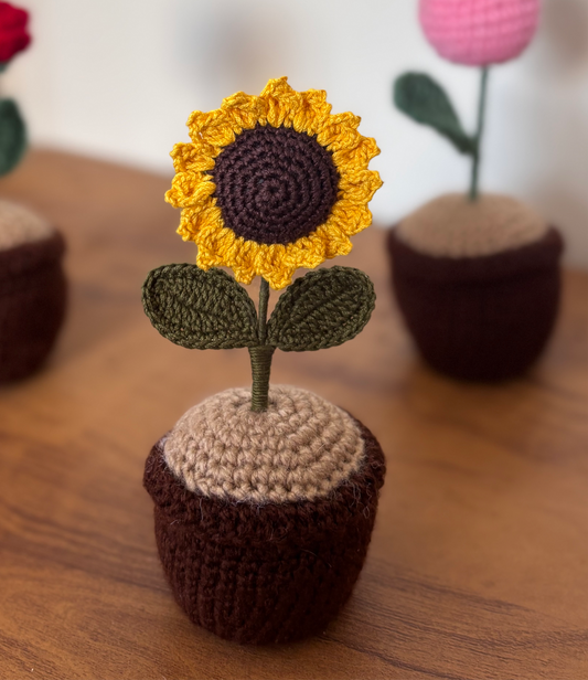 Crochet Sunflower Pot