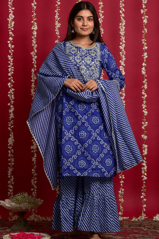 Navy Blue Bandhej Suit Set