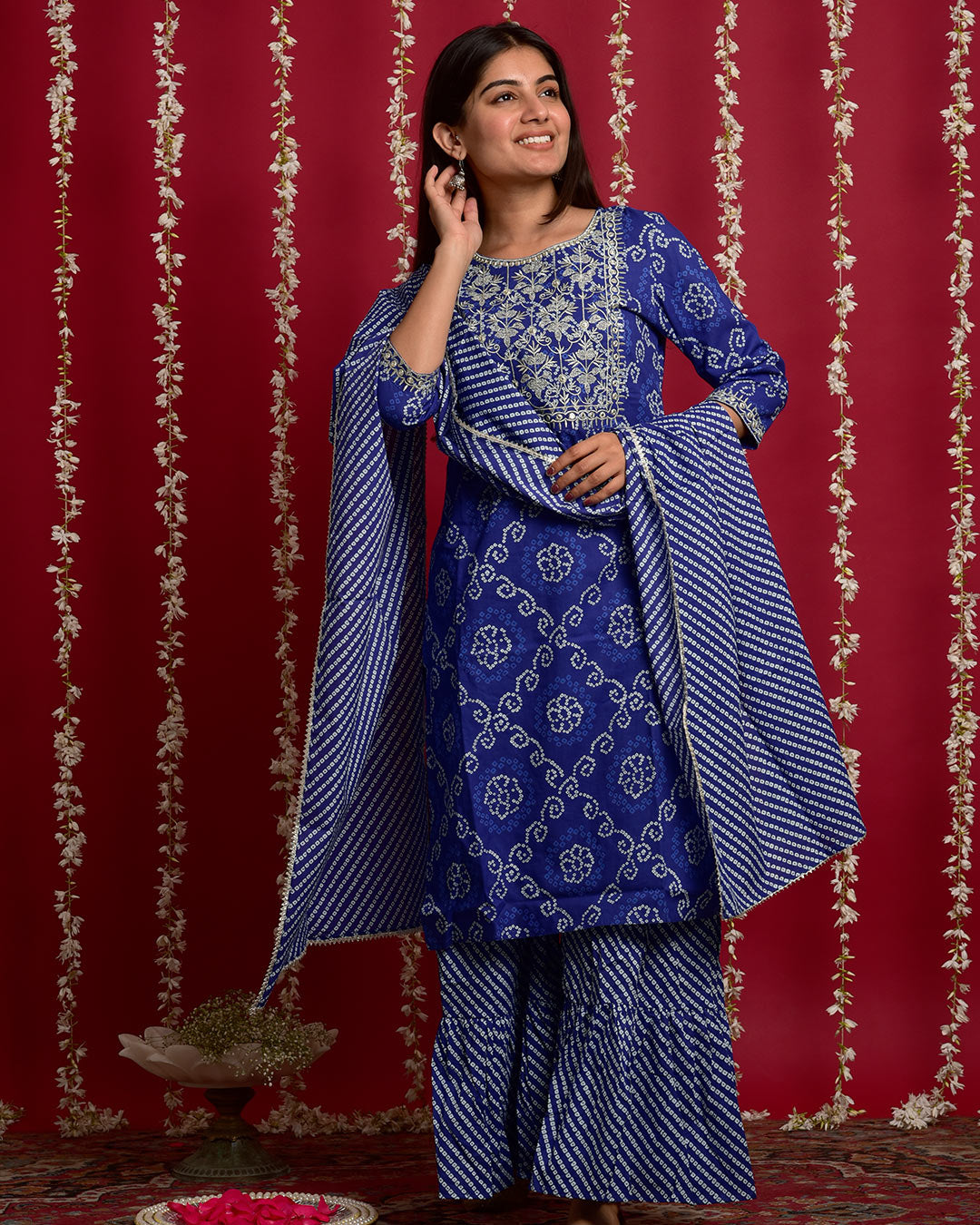 Navy Blue Bandhej Suit Set