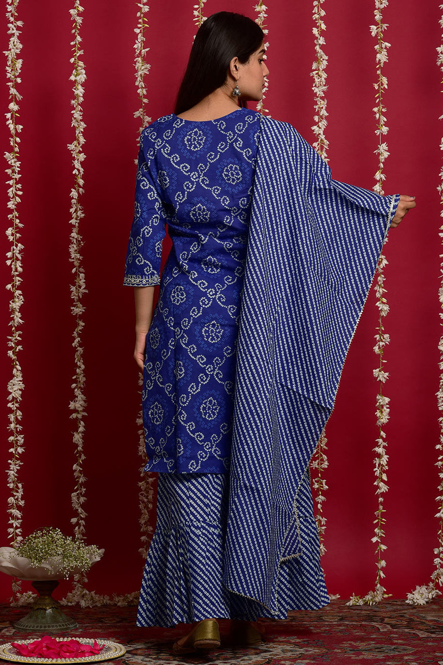 Navy Blue Bandhej Suit Set