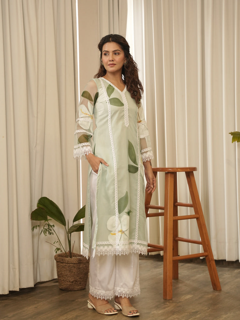 Handpainted Phool Organza Suit Set