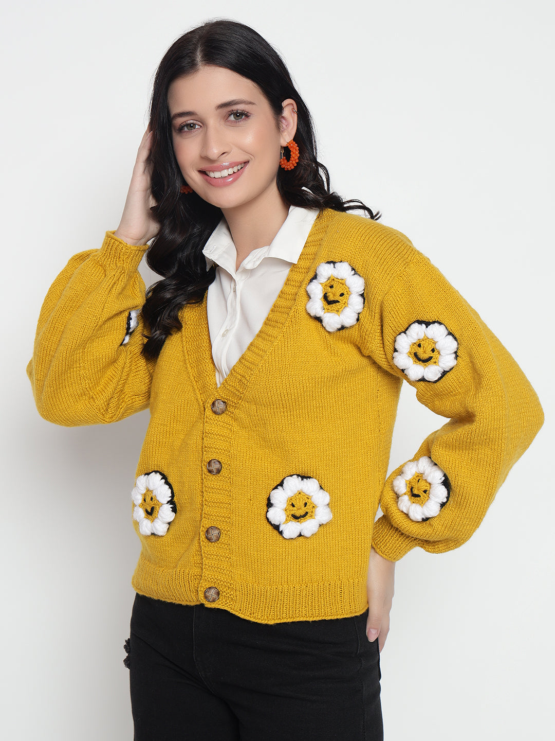 Smiley Mustard Cardigan