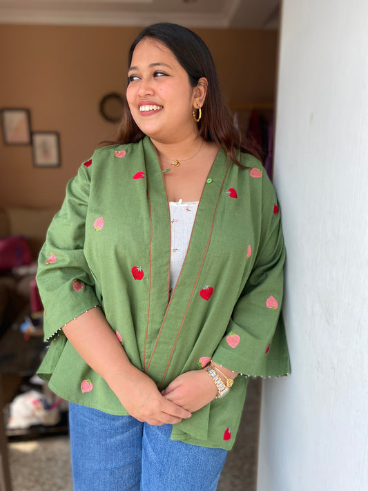 Strawberry Embroidered Cotton Shrug